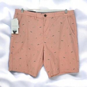 Jachs New York Bleecker Shorts Mens 34 Peach Surfer Pattern Chino Stretch Twill